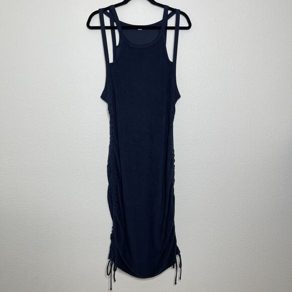 Anthropologie Daily Practice Midi Dress Large Tank Blue Strappy Sleeveless Ruche - Picture 2 of 12